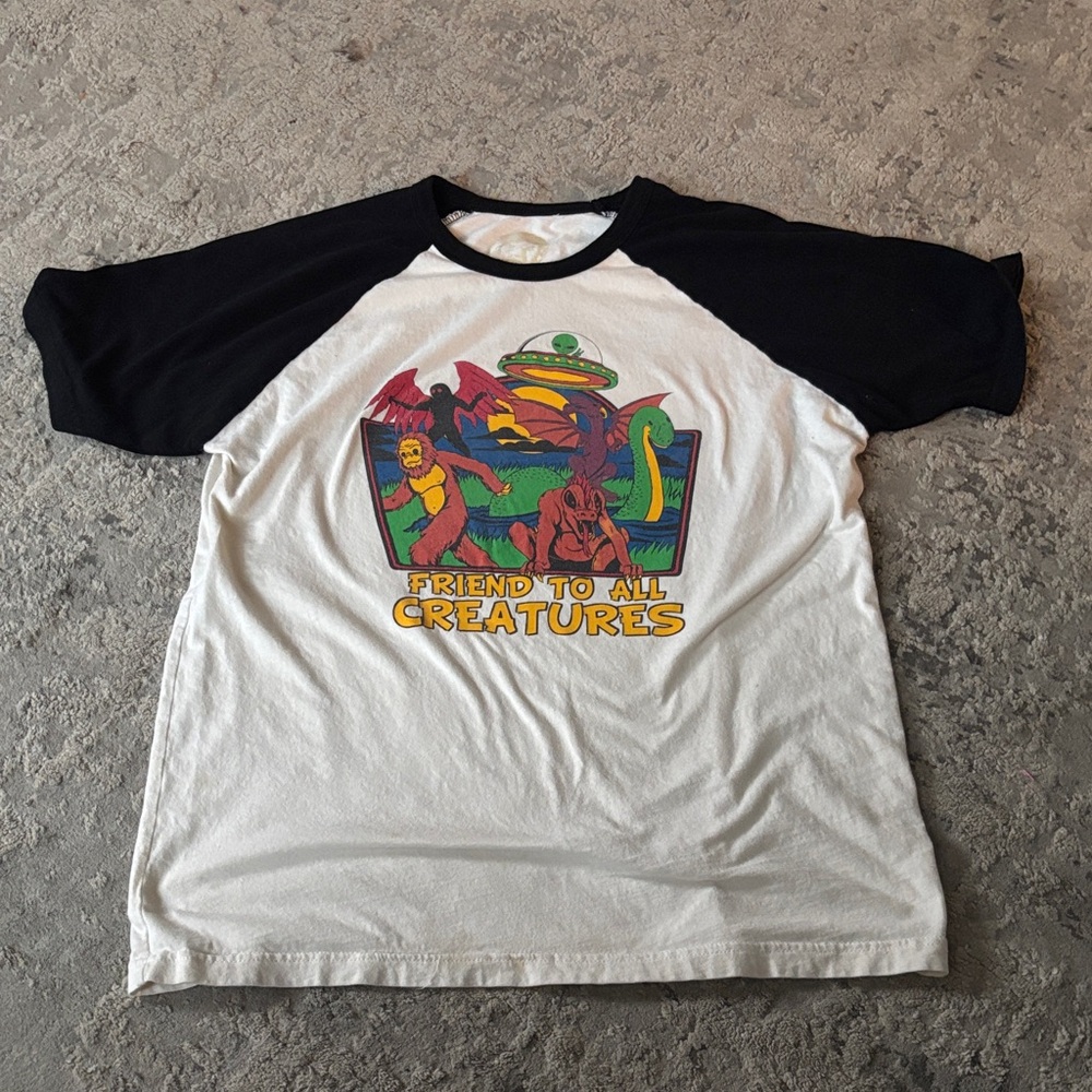 Raglan 'Friend to All Creatures' Graphic Tee - Black & White small- Medium - Picture 2 of 4